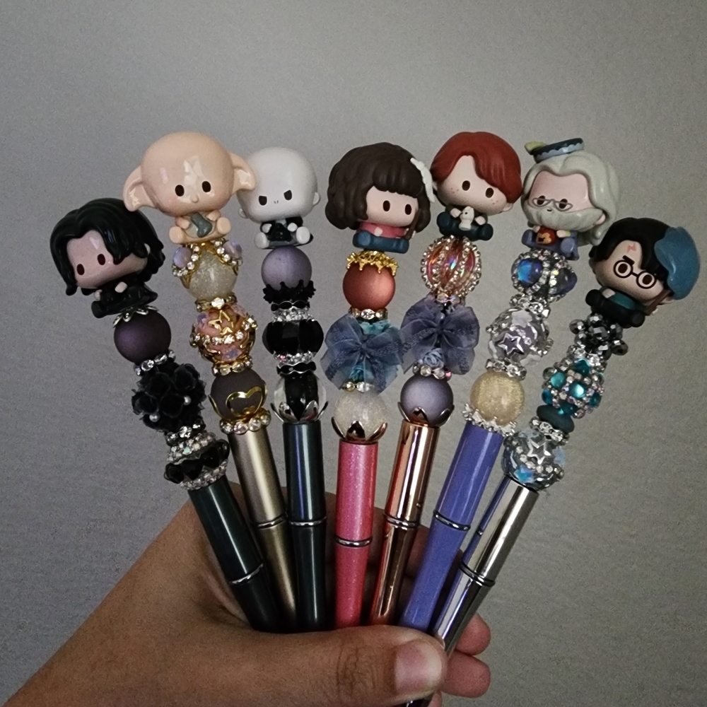 Set of Character-Themed Pens with Beaded Accents